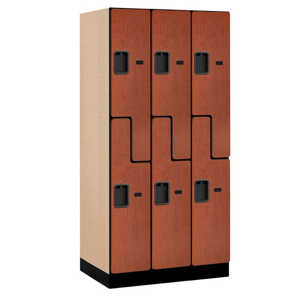 Wardrobe Locker, 36" W, 21" D, 76" H, (3) Wide, (6) Openings, Cherry